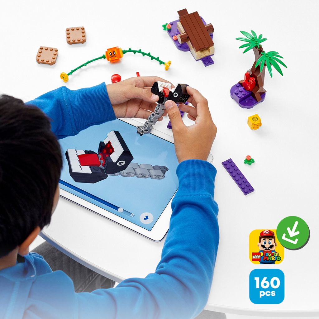 Lego-super-mario-71381-ensemble-dextension-la-rencontre-de-chomp-dans-la-jungle-construction