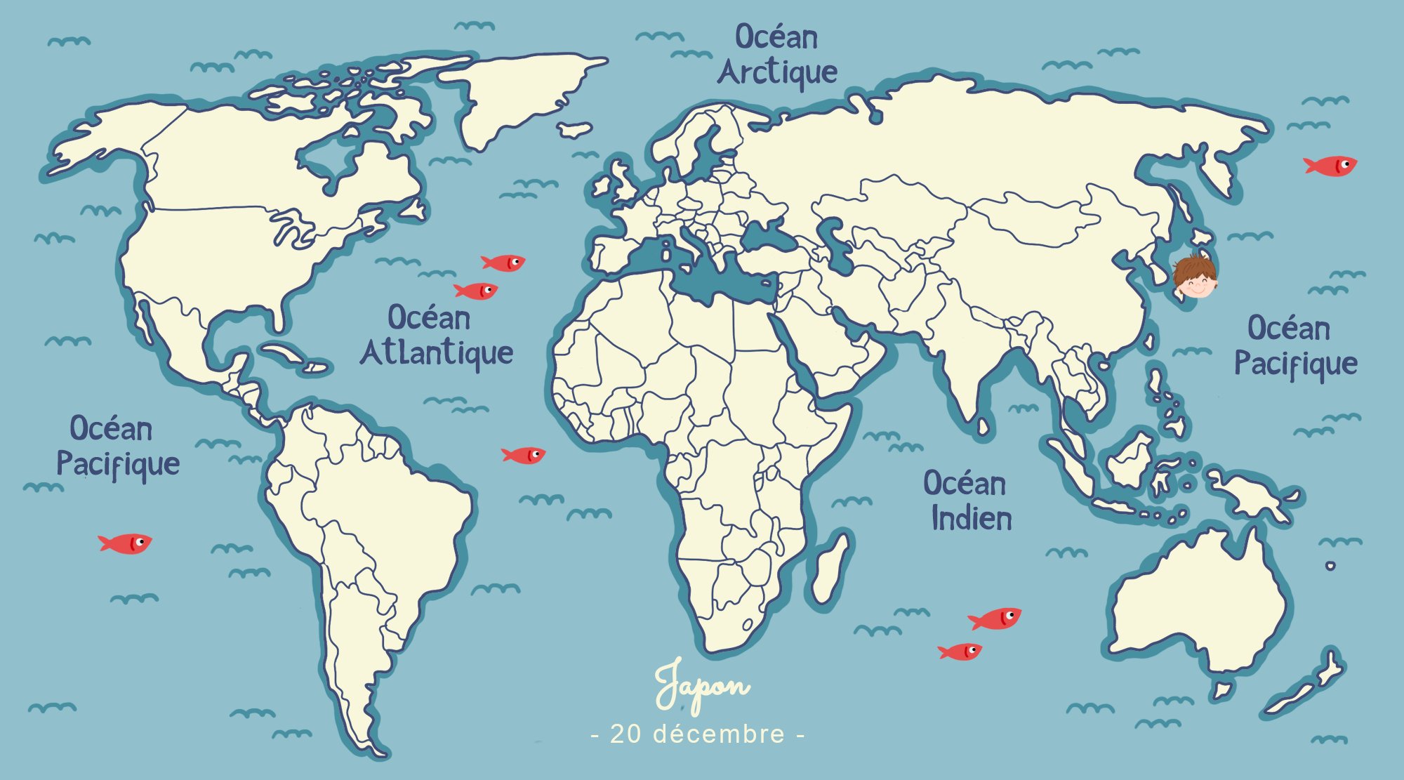 Conte de Noël Le vœu d'Andréas au Japon : la carte du monde de l'épisode du 20 décembre