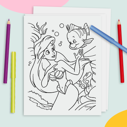 Coloriage Disney aperçu - La petite sirène - Ariel et Polochon