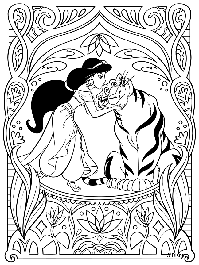 Coloriage Aladdin ©Disney - Jasmine et Rajah