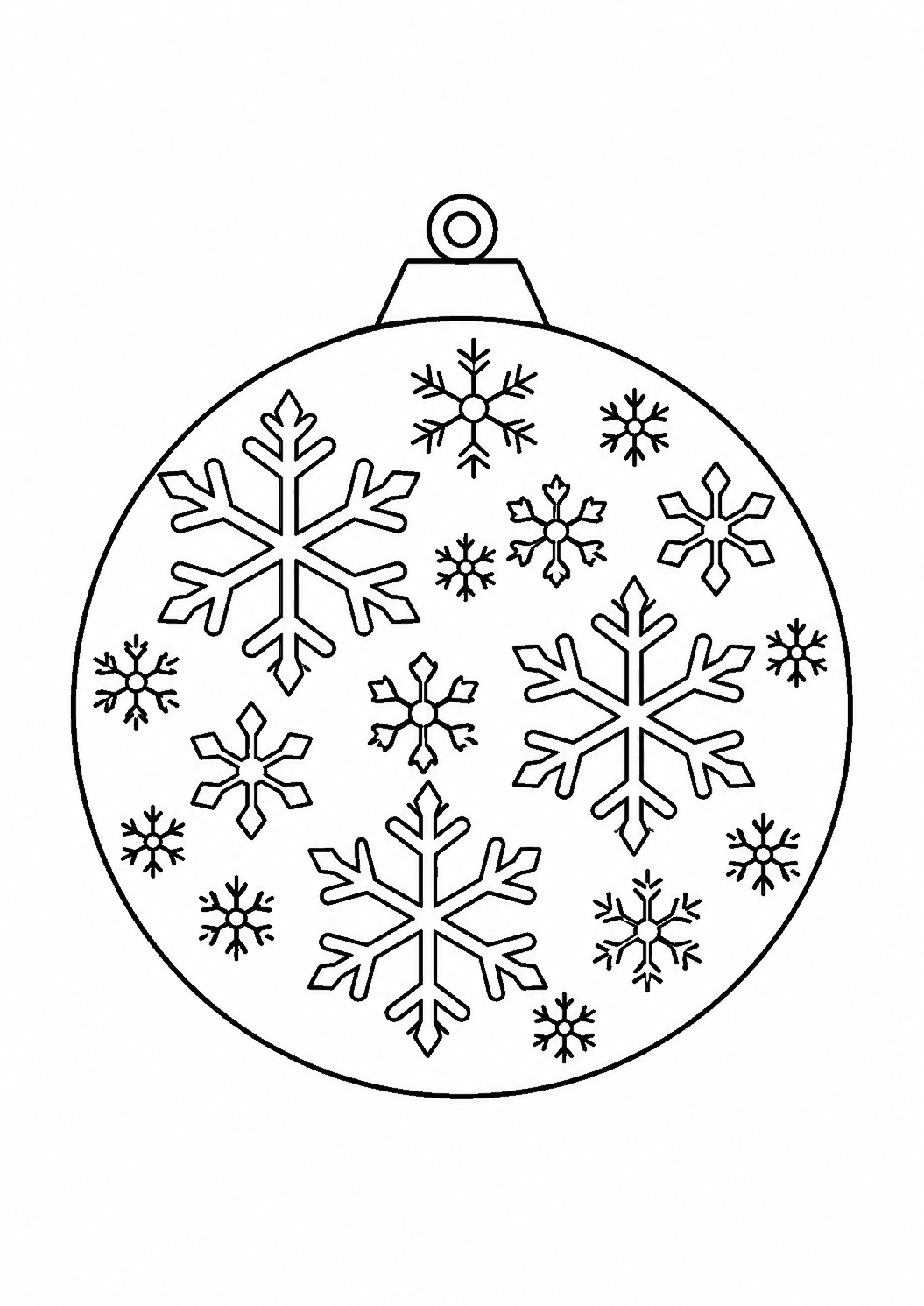Boule de Noël à colorier et à découper, décorée de flocons de neige, format A4