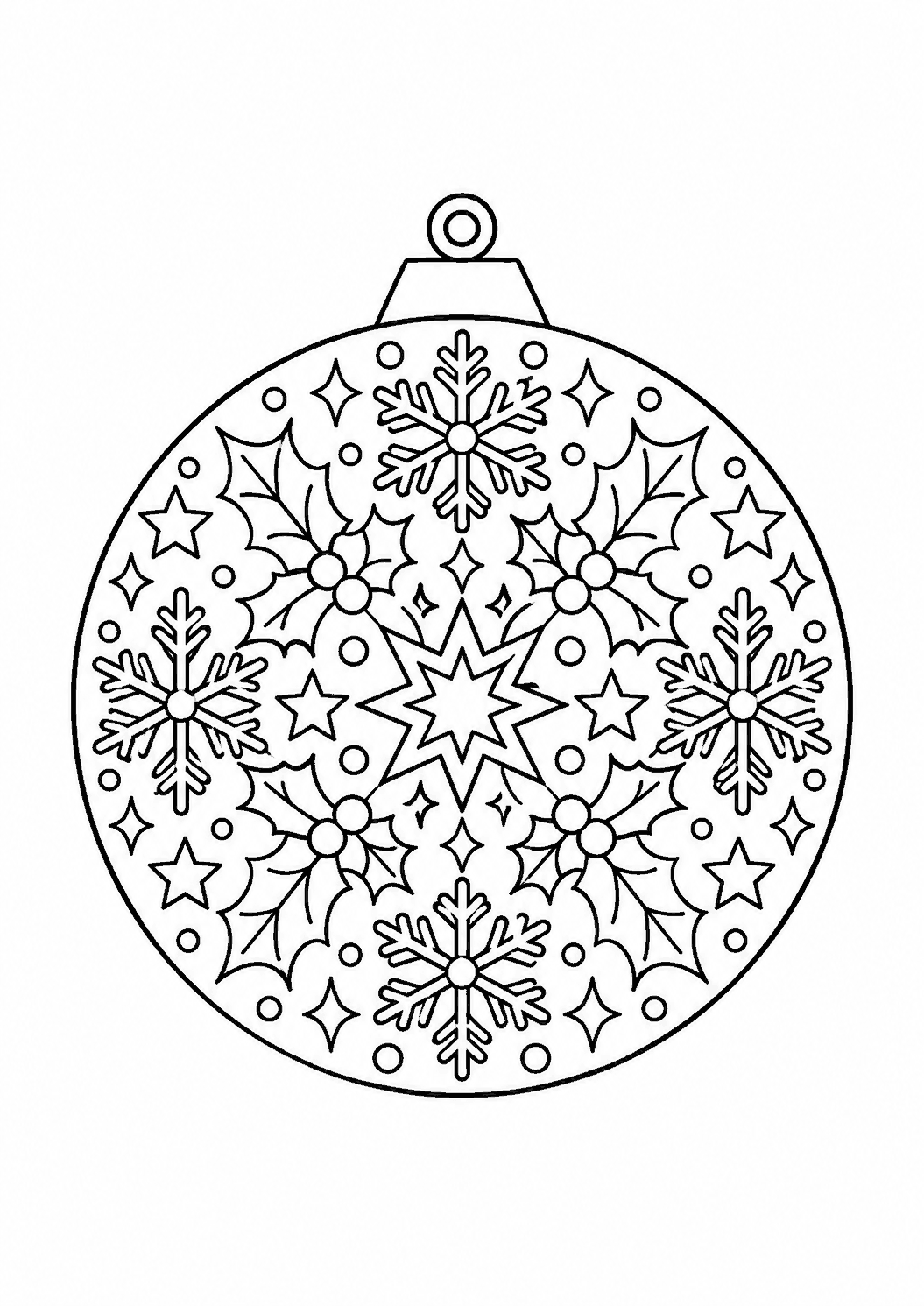 Boule de Noël mandala à colorier, pour les grands et les adultes, format A4