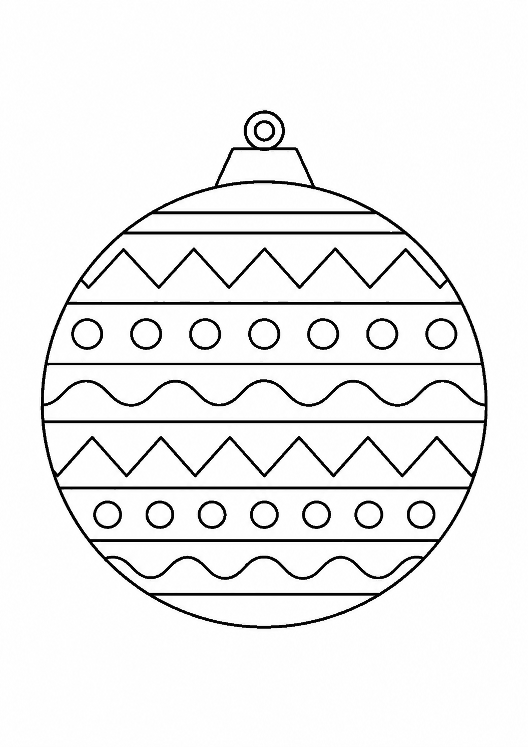 Boule de Noël à colorier avec des rayures et des zigzags, à imprimer en A4