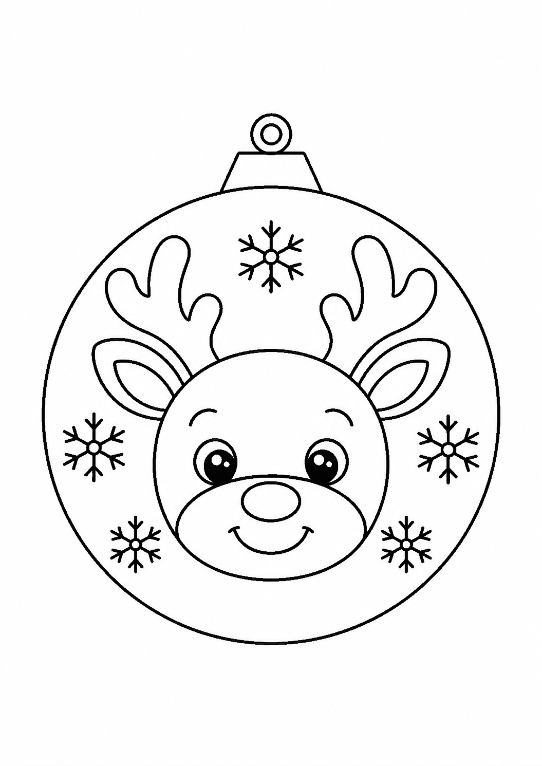 Boule de Noël à colorier avec une tête de renne, à imprimer en A4