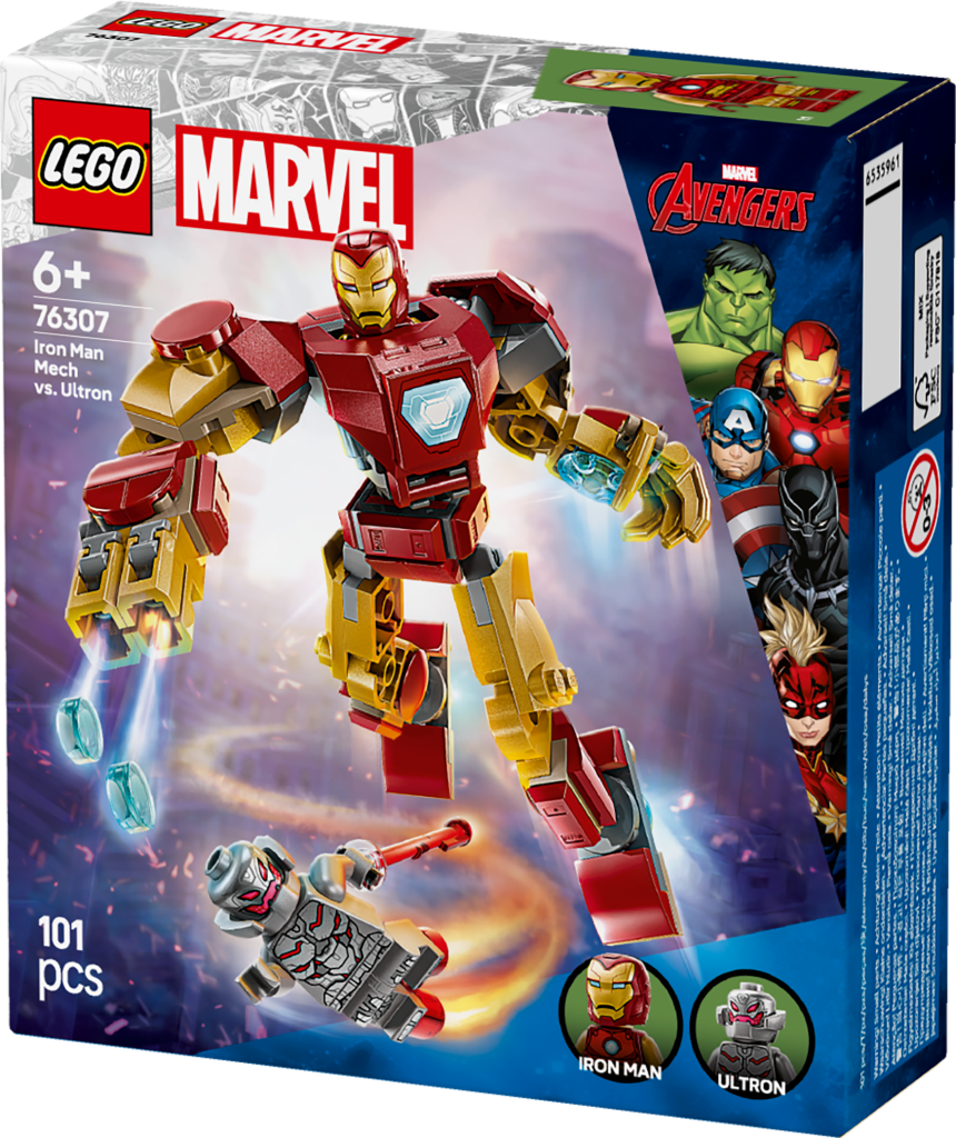 boîte LEGO Marvel 76307 : Le robot d’Iron Man contre Ultron