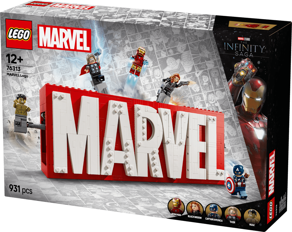 boîte LEGO Marvel 76313 : Logo MARVEL et ses Super-Héros
