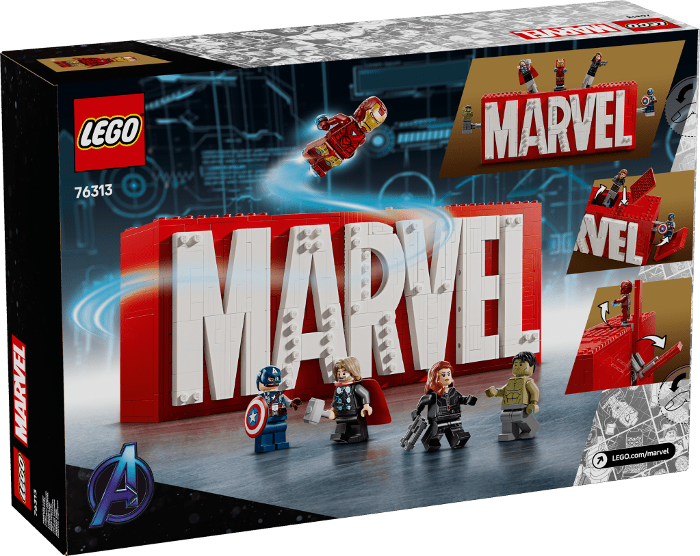 boîte LEGO Marvel 76313 : Logo MARVEL et ses Super-Héros
