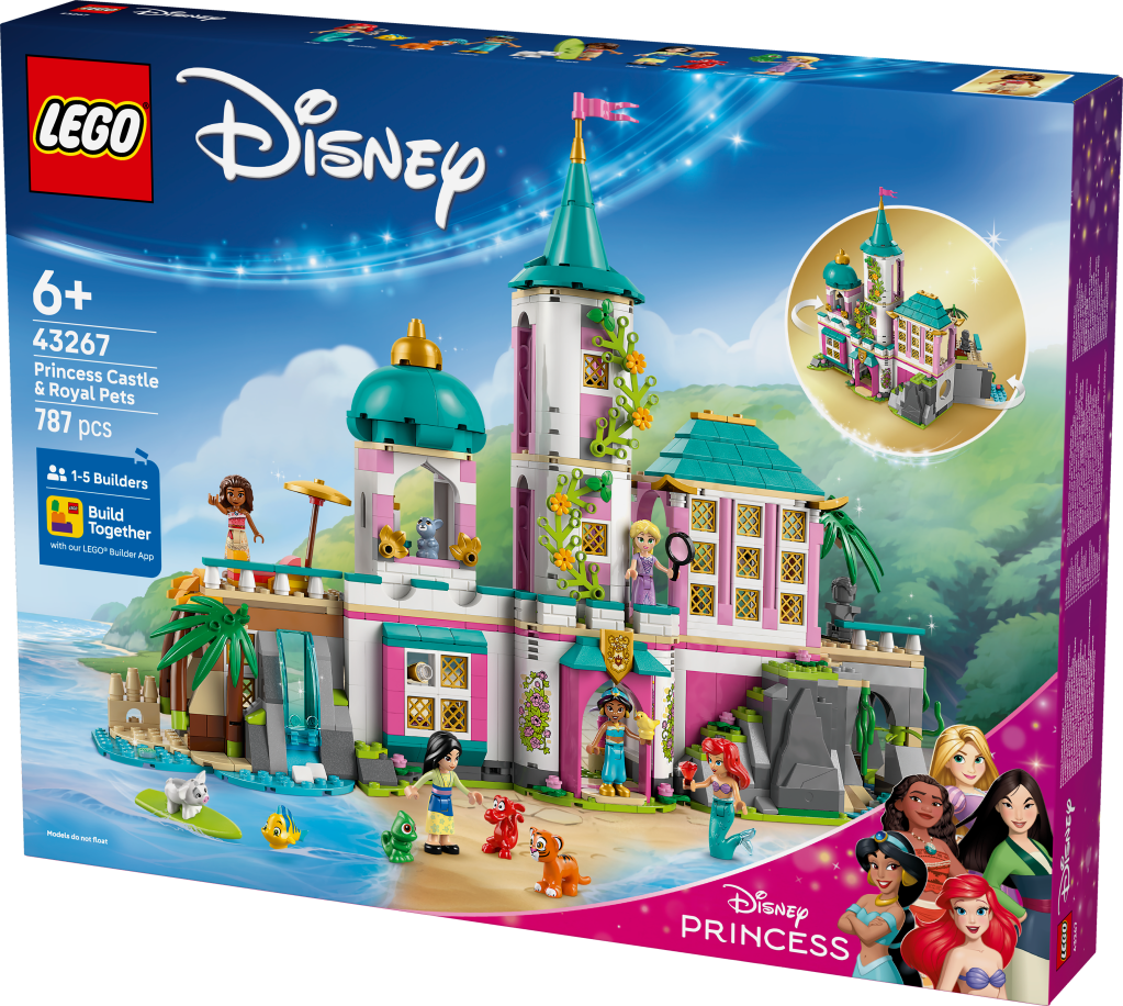 boîte LEGO Disney 43267 Le château des princesses et les animaux royaux