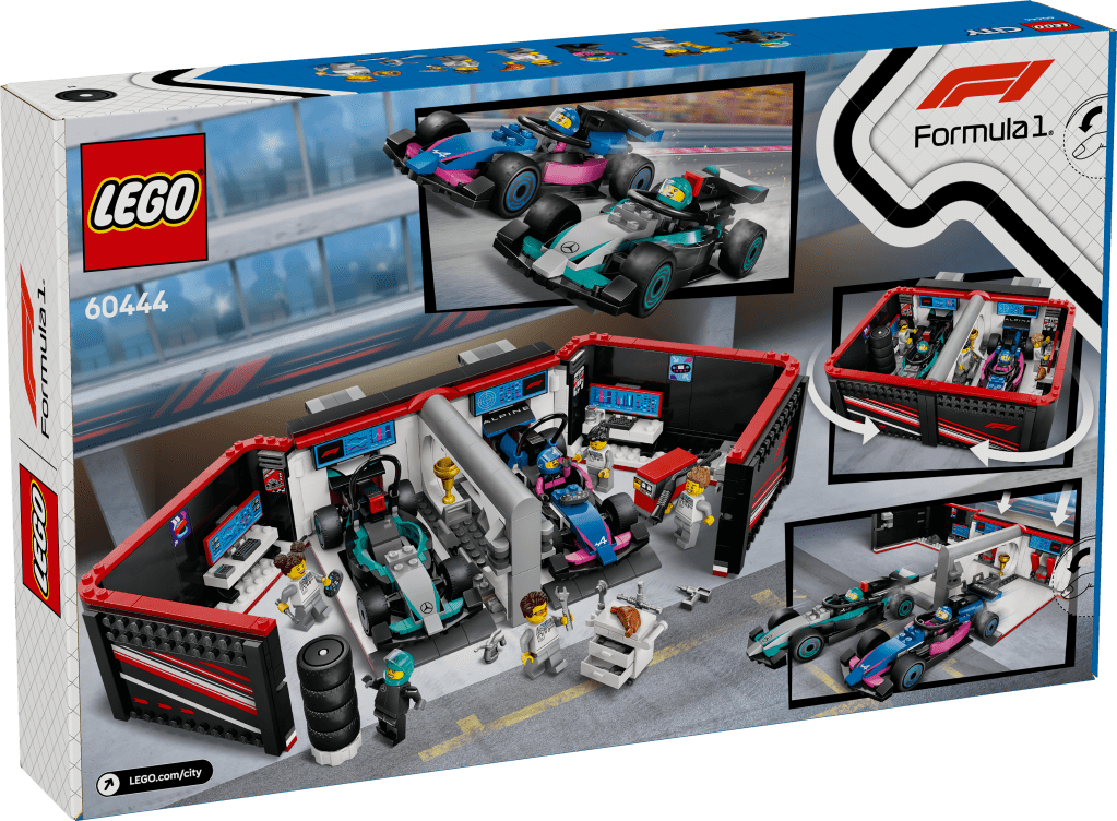 boîte LEGO City 60444 : Garage de F1 avec voitures Mercedes-AMG et Alpine