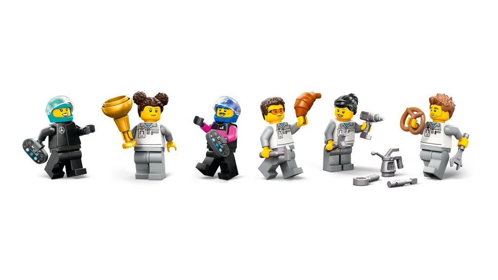 personnages LEGO City 60444 : Garage de F1 avec voitures Mercedes-AMG et Alpine