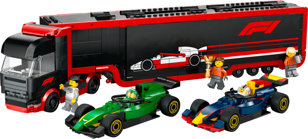 LEGO City 60445 : Camion de F1 avec voitures Red Bull RB20 et Aston Martin AMR24