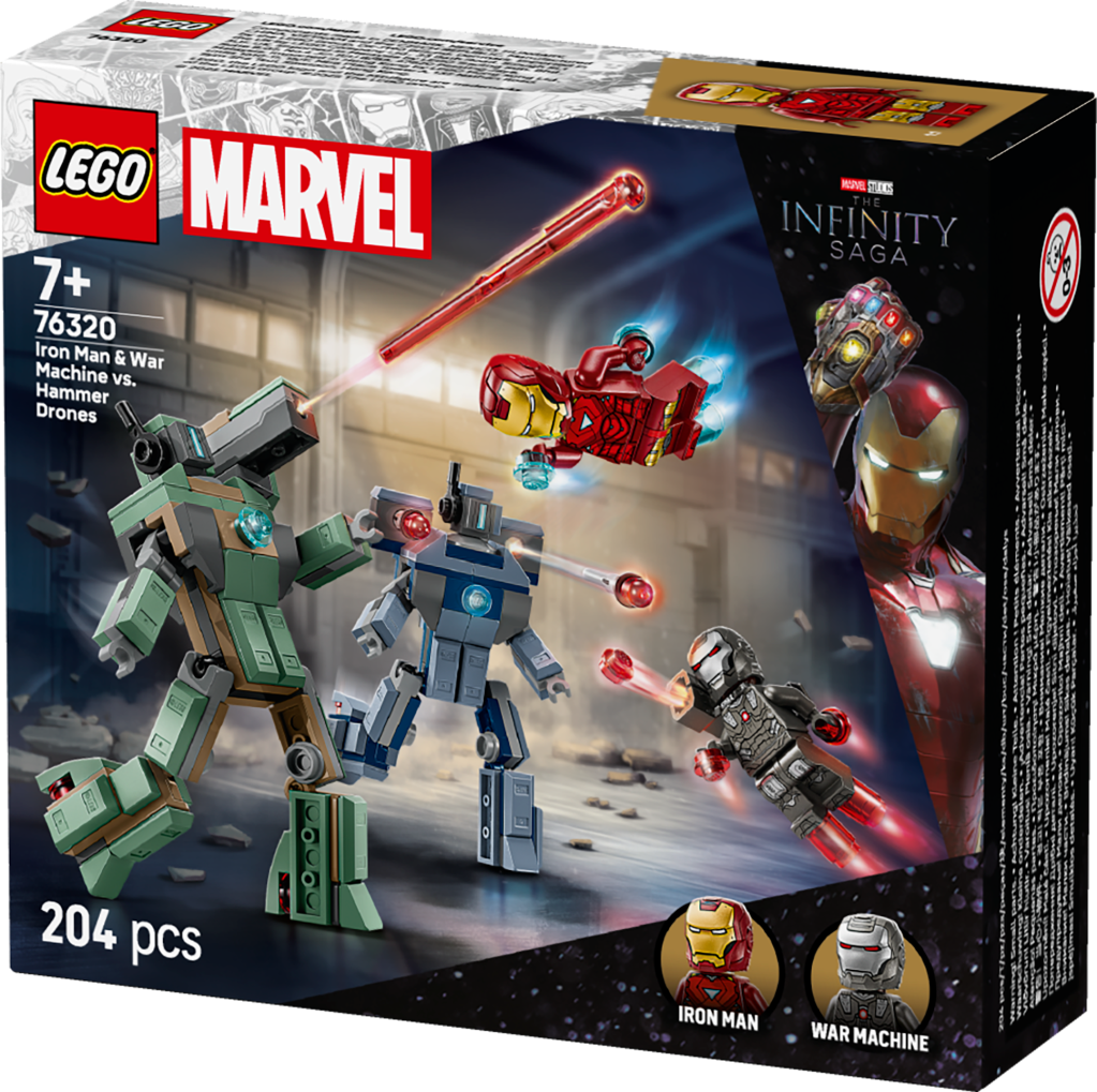 boîte LEGO Marvel 76320 : Iron Man et War Machine Contre les Drones de Hammer