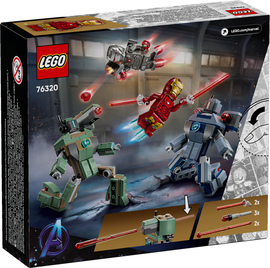 boîte LEGO Marvel 76320 : Iron Man et War Machine Contre les Drones de Hammer