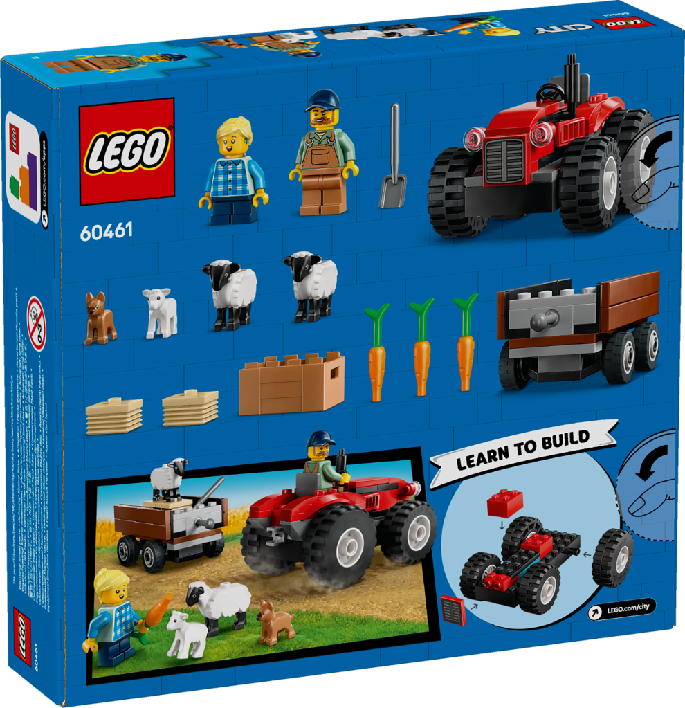boîte LEGO City 60461 : Le tracteur agricole rouge avec remorque et moutons