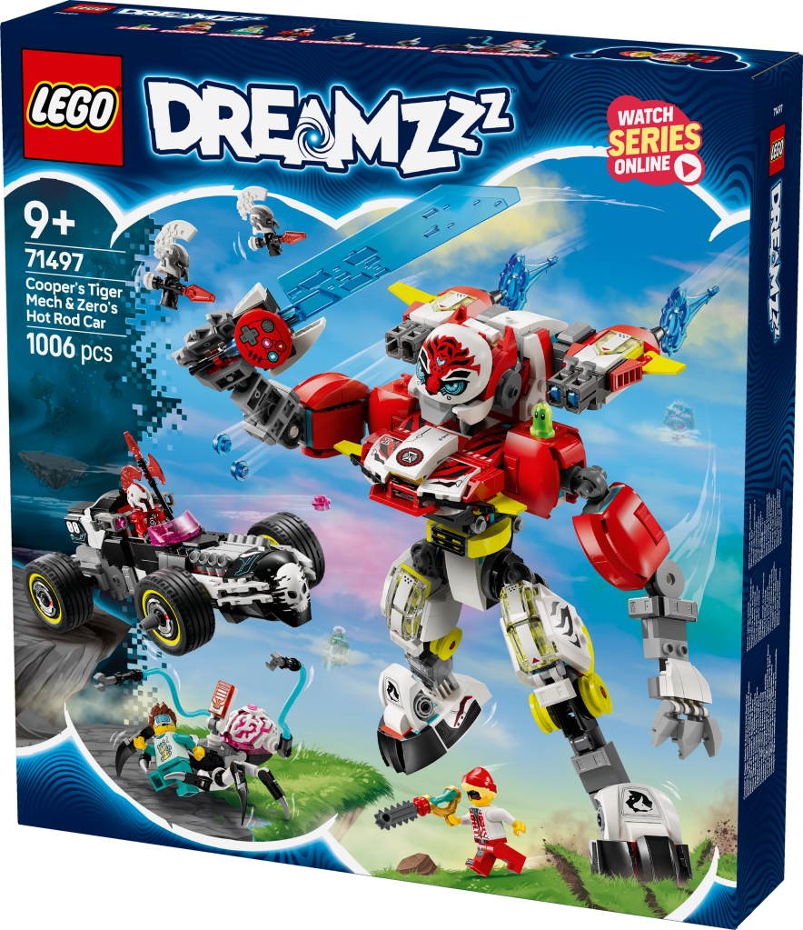 boîte LEGO DREAMZzz 71497 : Robot-Tigre de Cooper et bolide de Zero