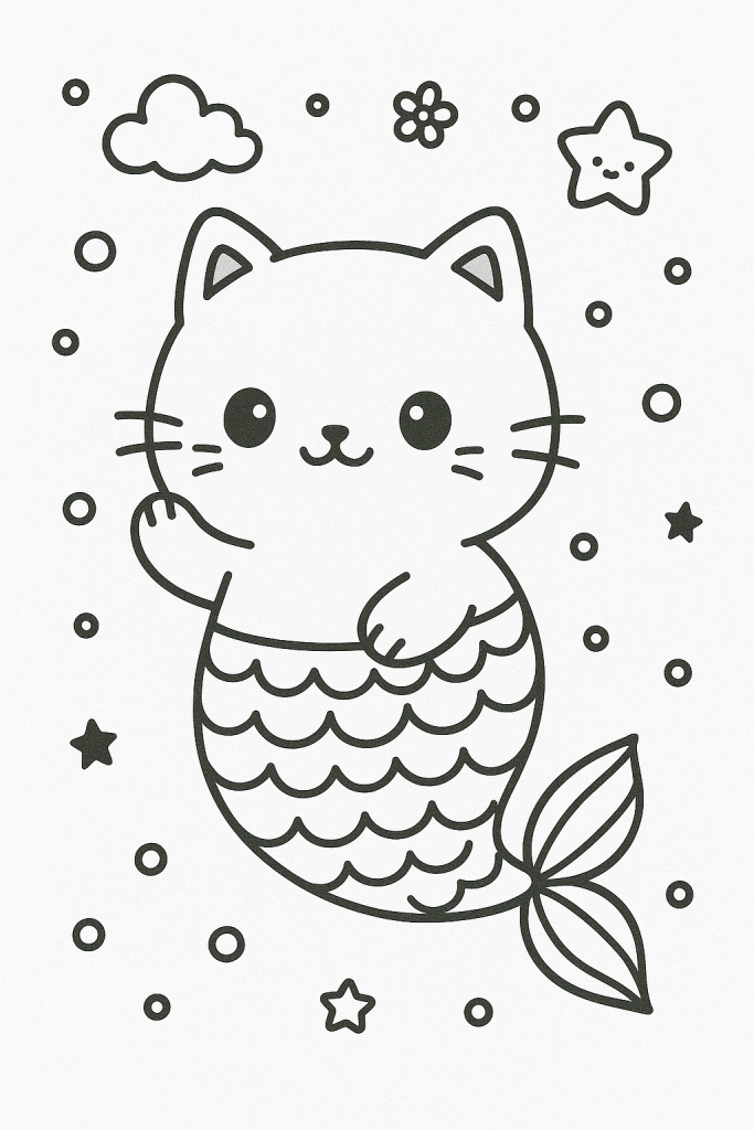 coloriage chat kawaii sirene