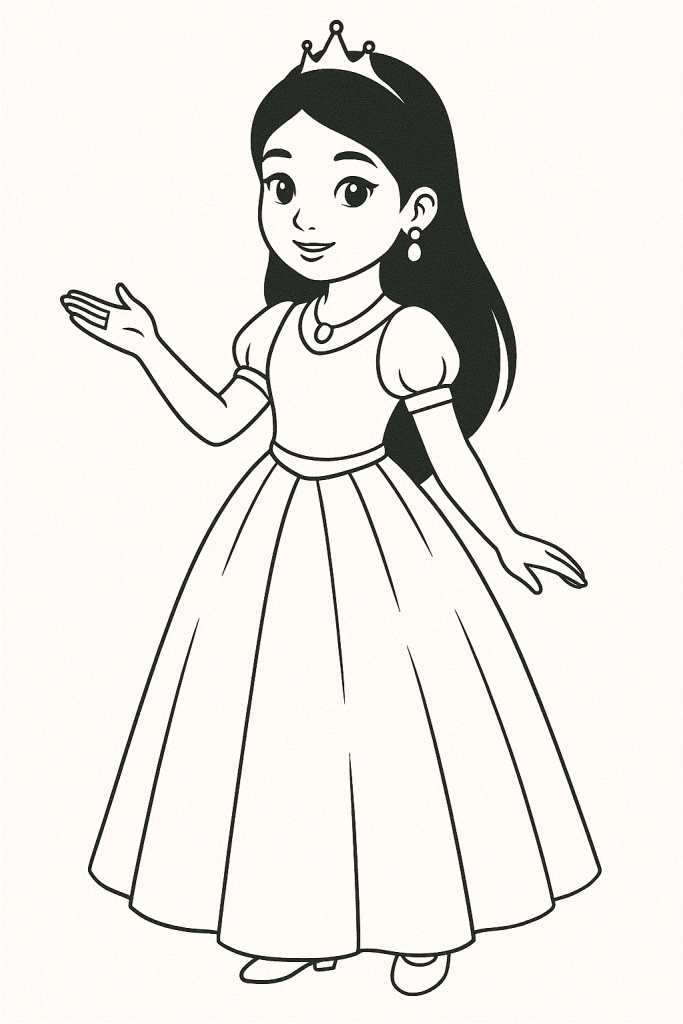 coloriage princesse cheveux asiatique