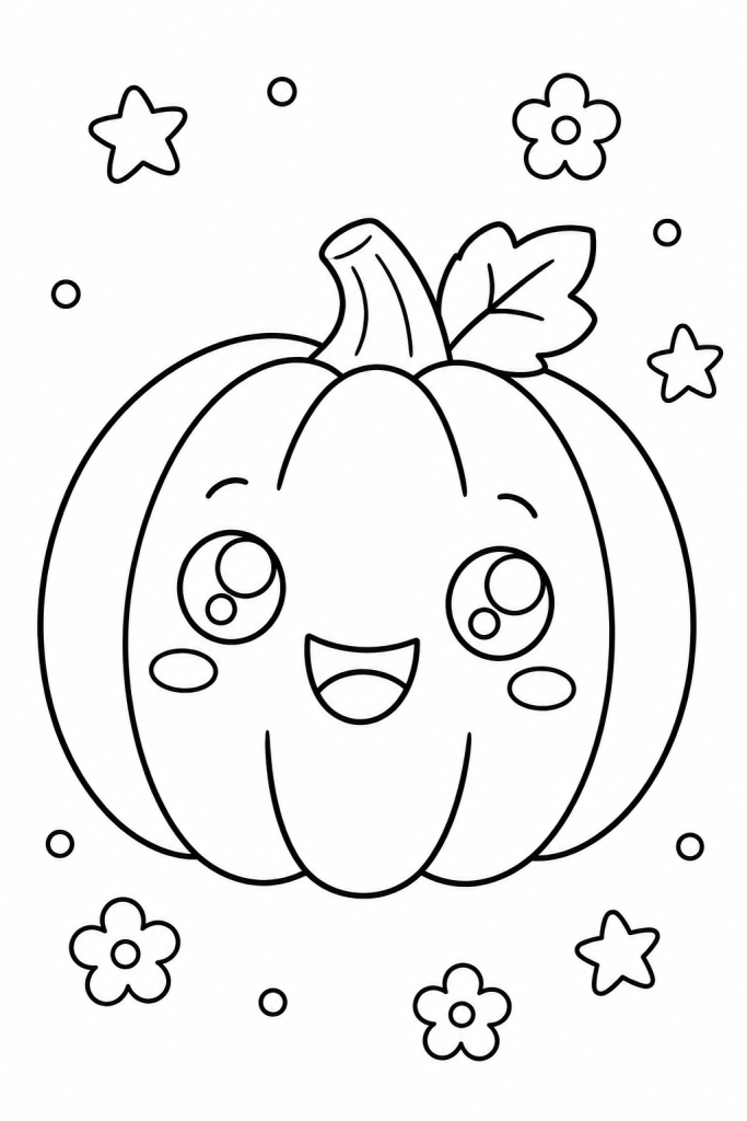 Coloriage kawaii d'une citrouille souriante d'Halloween à imprimer
