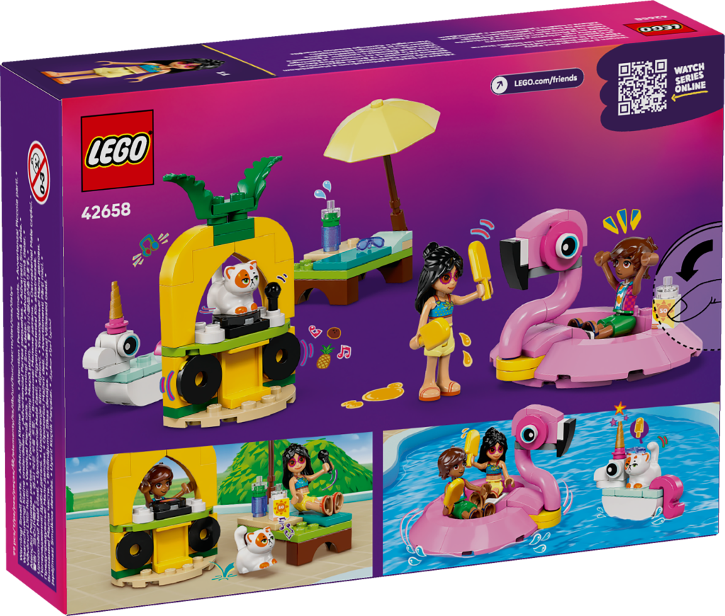 boîte LEGO Friends 42658 : Fête dans la piscine avec les bouées licorne et flamant rose