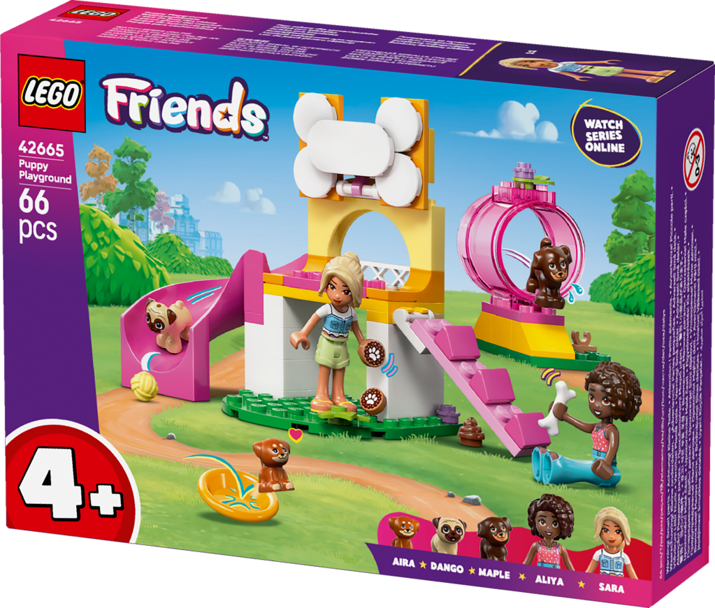 boîte LEGO Friends 42665 : L’aire de jeux des chiots