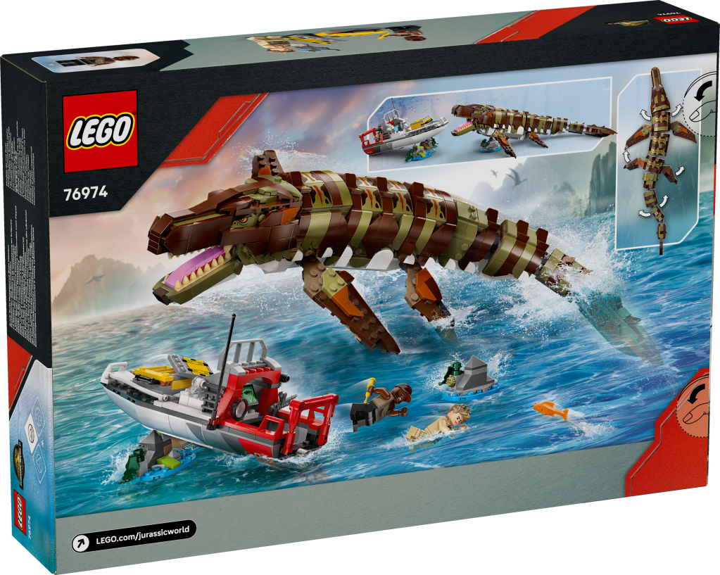 boîte LEGO Jurassic World 76974 : Le bateau en mission et le mosasaure en briques