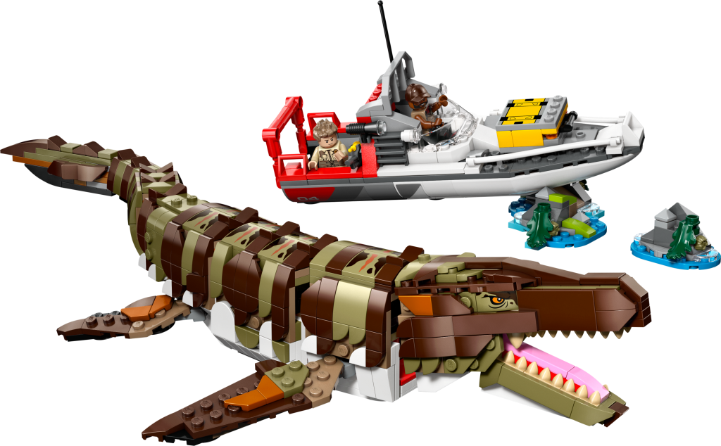LEGO Jurassic World 76974 : Le bateau en mission et le mosasaure en briques