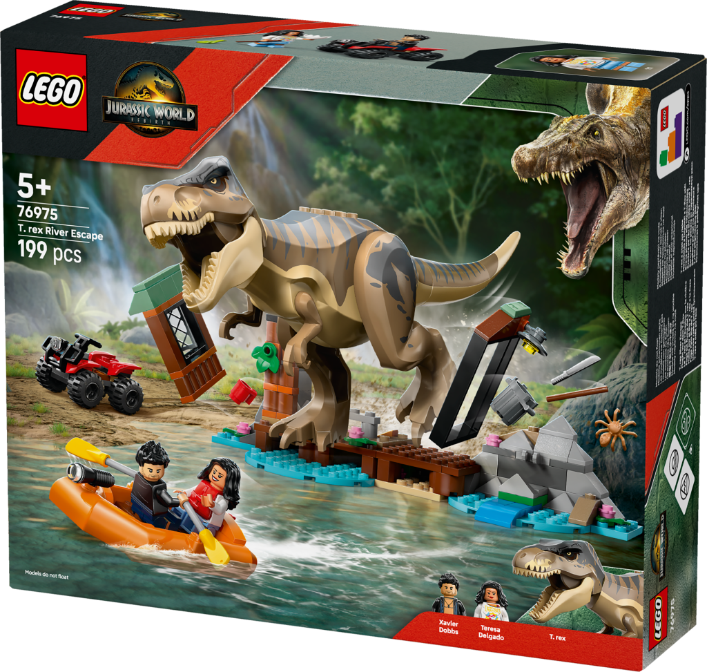 boîte LEGO Jurassic World 76975 : Le T. rex et l’évasion sur la rivière