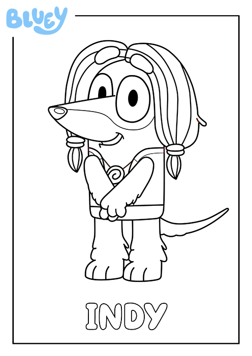 Coloriage d'Indy, l'amie de Bluey, en pied à imprimer