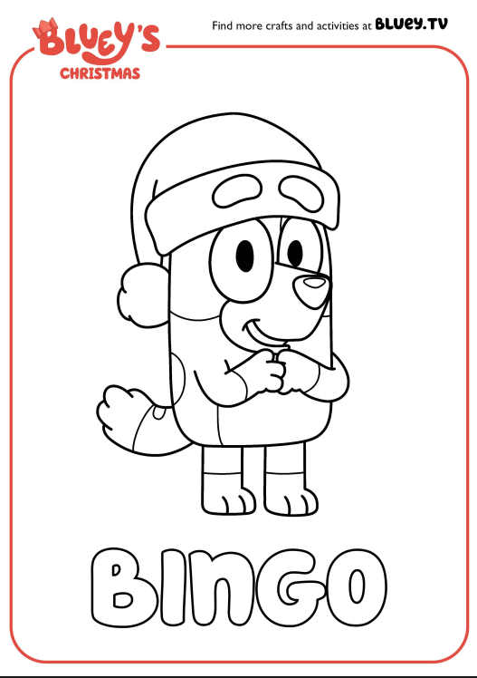 Coloriage de Bingo déguisée en Père Noël, spécial Noël à imprimer
