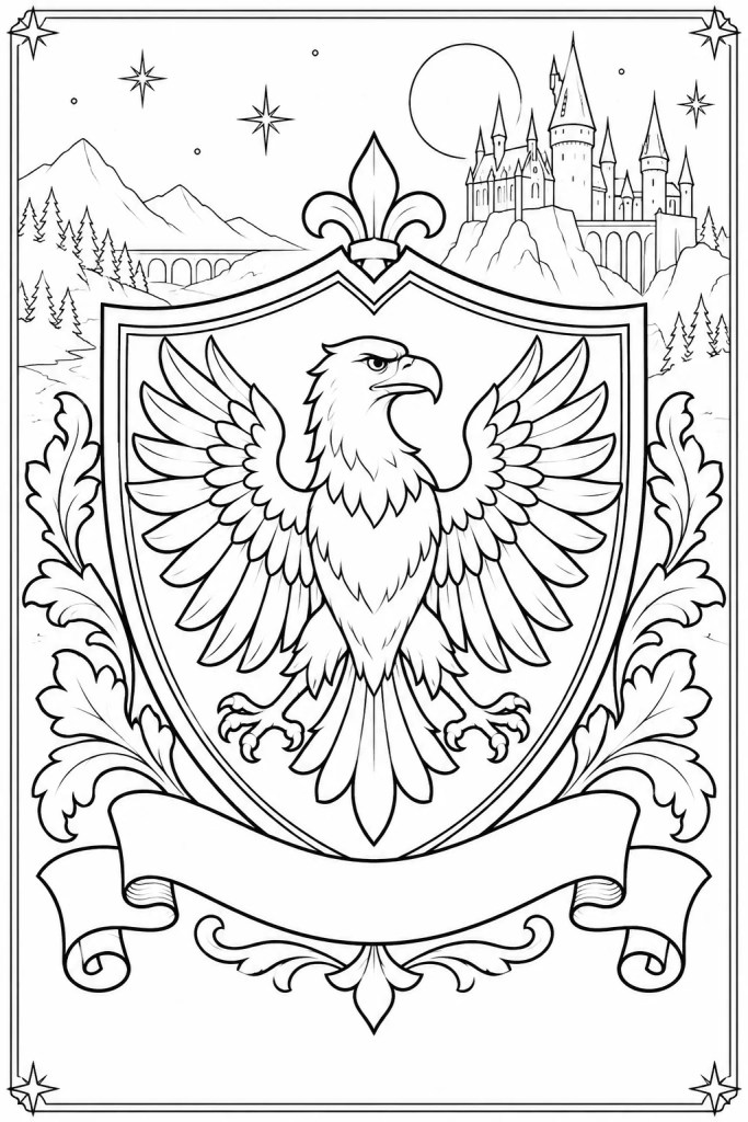 Coloriage du blason de Serdaigle à imprimer : l'aigle aux ailes déployées