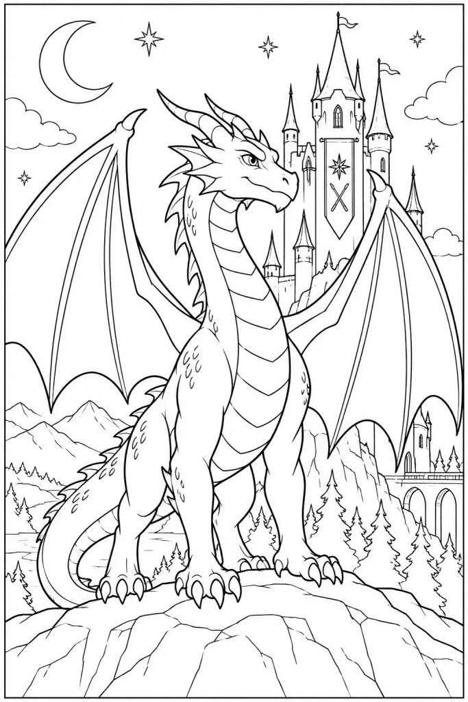 Coloriage Harry Potter à imprimer : le dragon aux ailes déployées