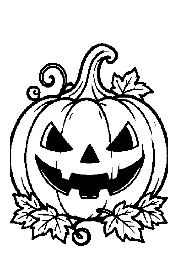 Coloriage d'Halloween à imprimer : une citrouille sculptée au sourire inquiétant