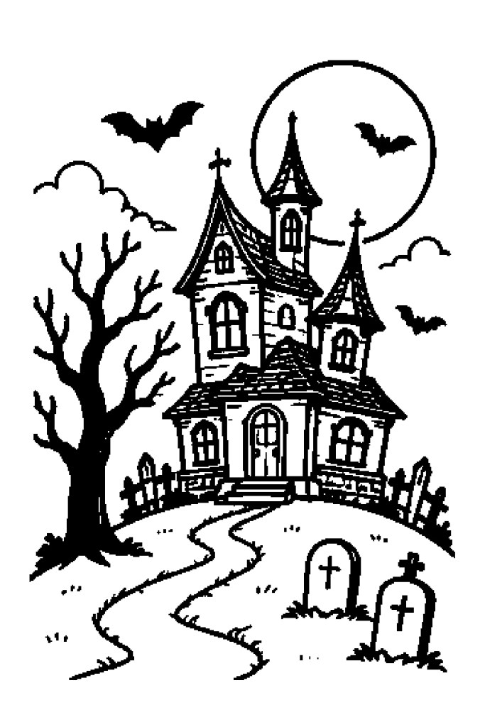 Coloriage de maison hantée d'Halloween à imprimer