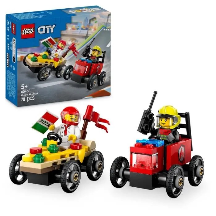 LEGO City 60458 Pack de bolides de course : camion de pizza contre camion de pompiers
