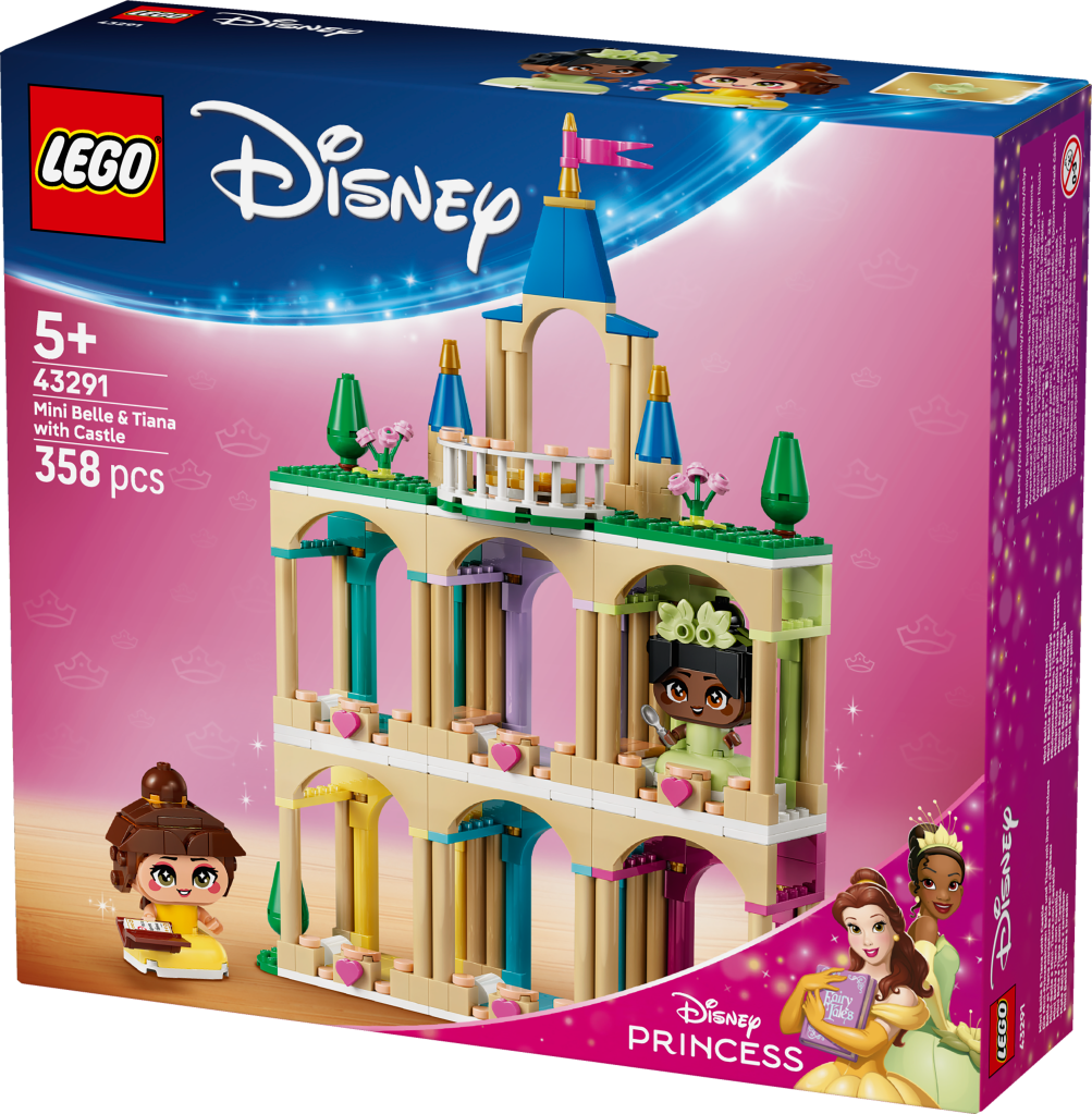 boîte LEGO Disney Princess 43291 Belle et Tiana Miniatures avec un Château