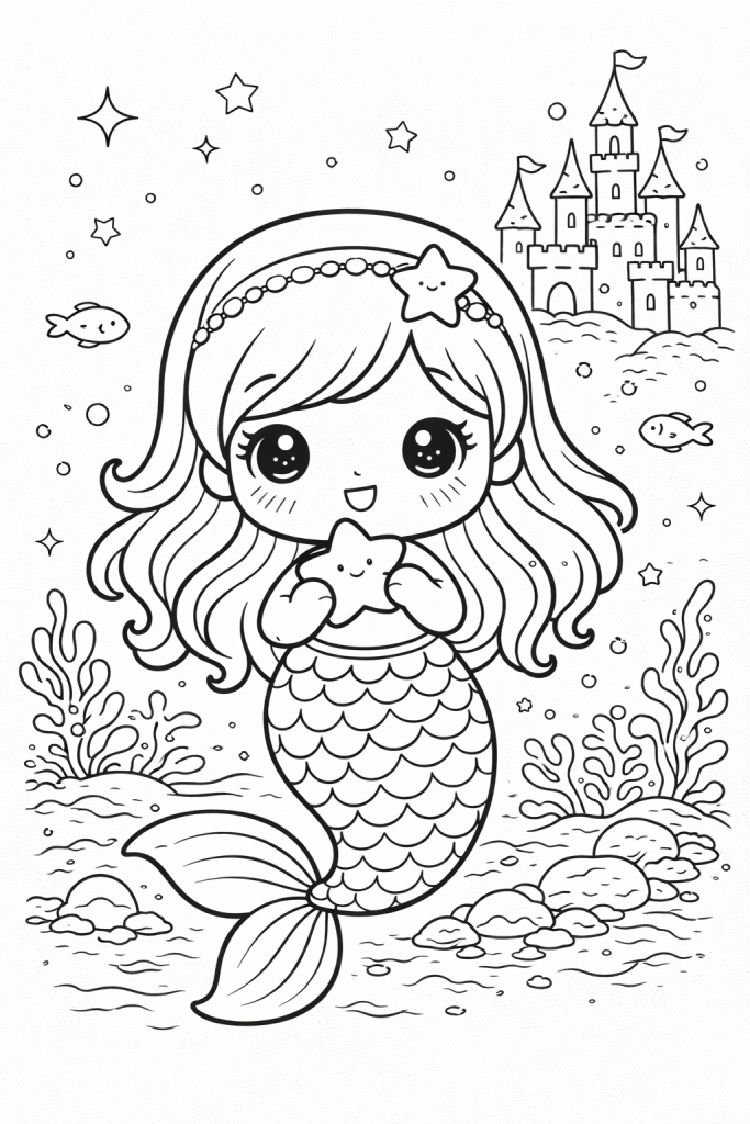 coloriage sirène kawaii