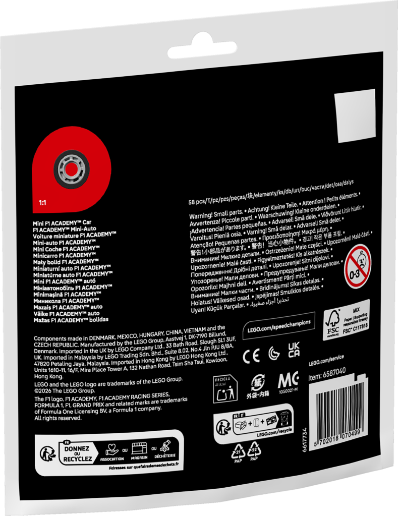 boîte LEGO Speed Champions 30734 Voiture miniature F1 ACADEMY™