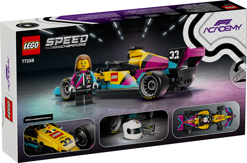 boîte LEGO Speed Champions 77258 Voiture de Course F1 ACADEMY LEGO