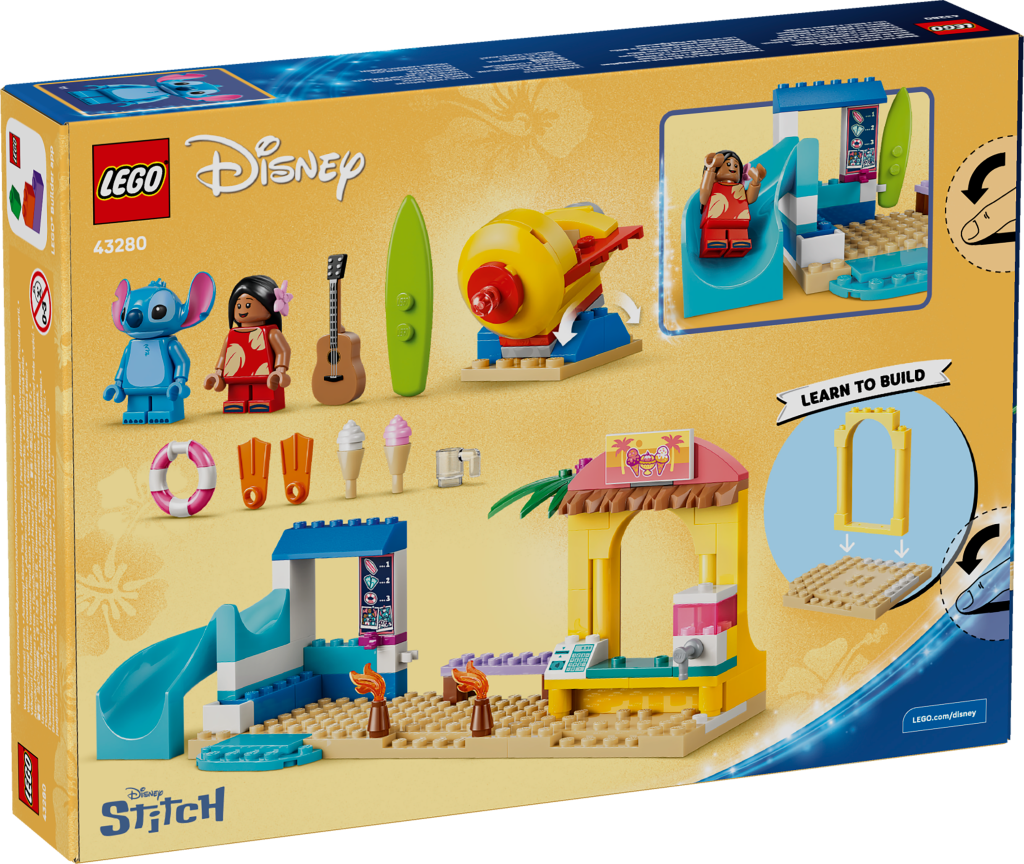 boîte LEGO Disney 43280 Jeux de Plage avec Lilo et Stitch