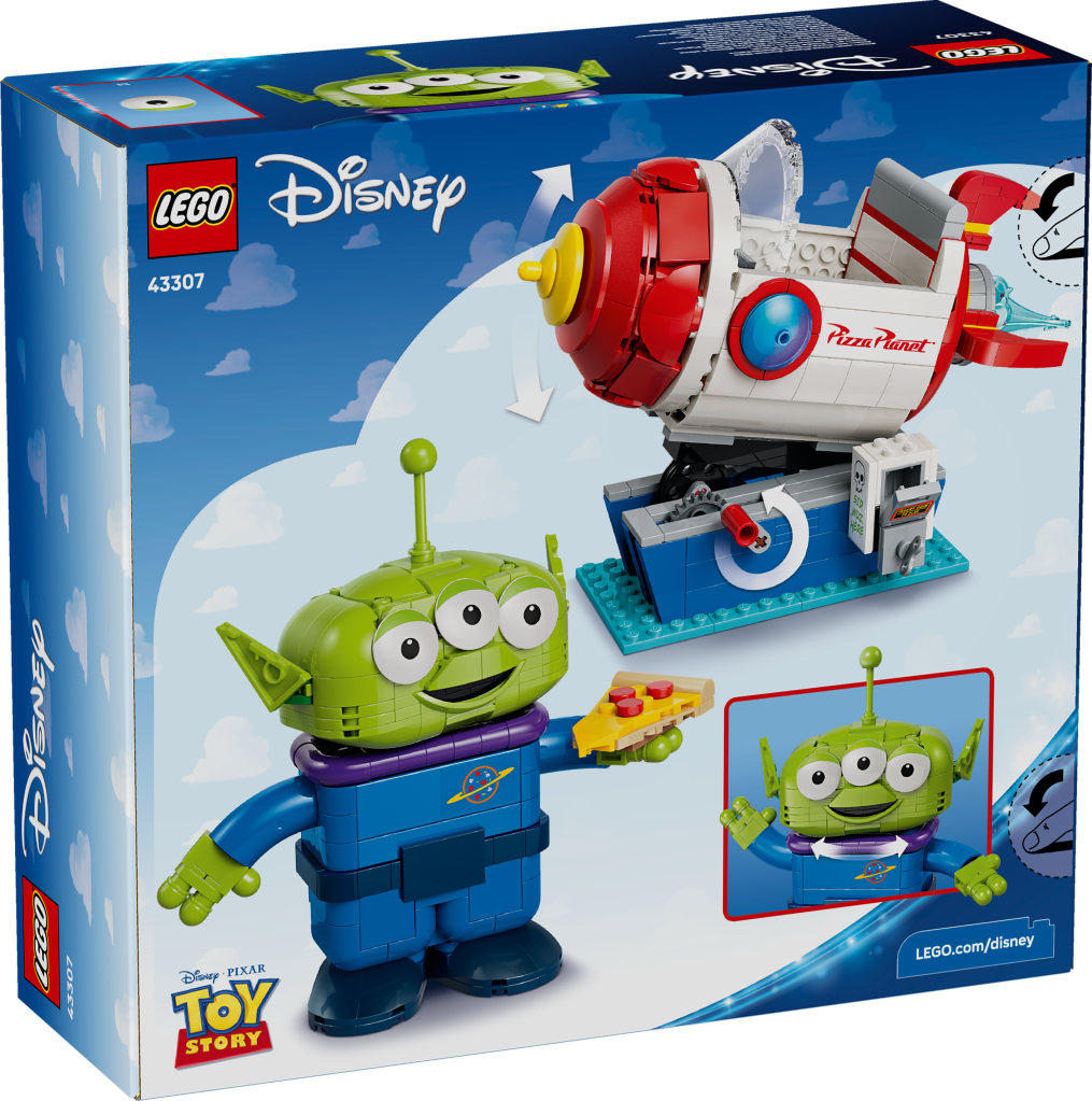 boîte LEGO Disney et Pixar Toy Story 43307 Alien et la Fusée Pizza Planet