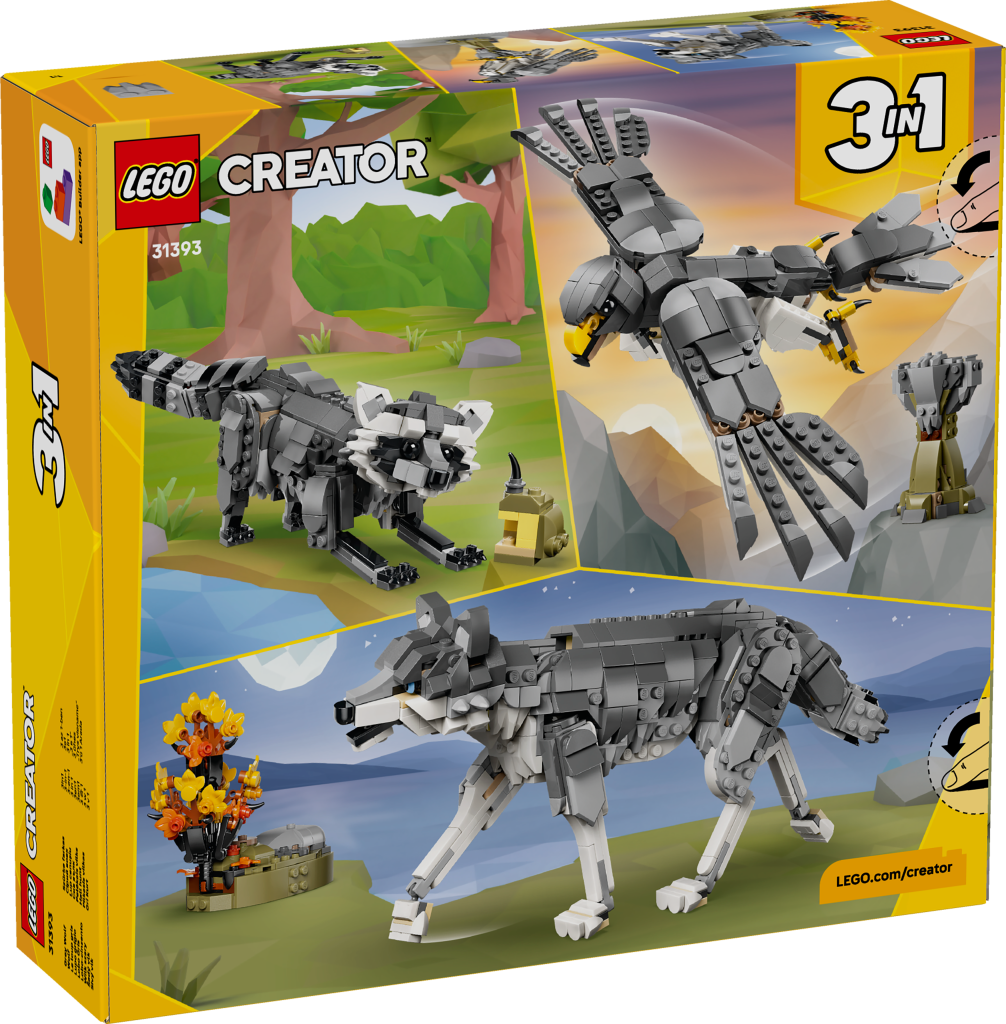 boîte LEGO Creator 3-en-1 31393 Les Animaux de la Forêt : le Loup Gris