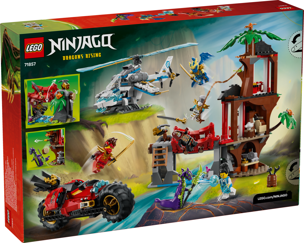 boîte LEGO NINJAGO 71857 La cabane et les véhicules des Ninjas