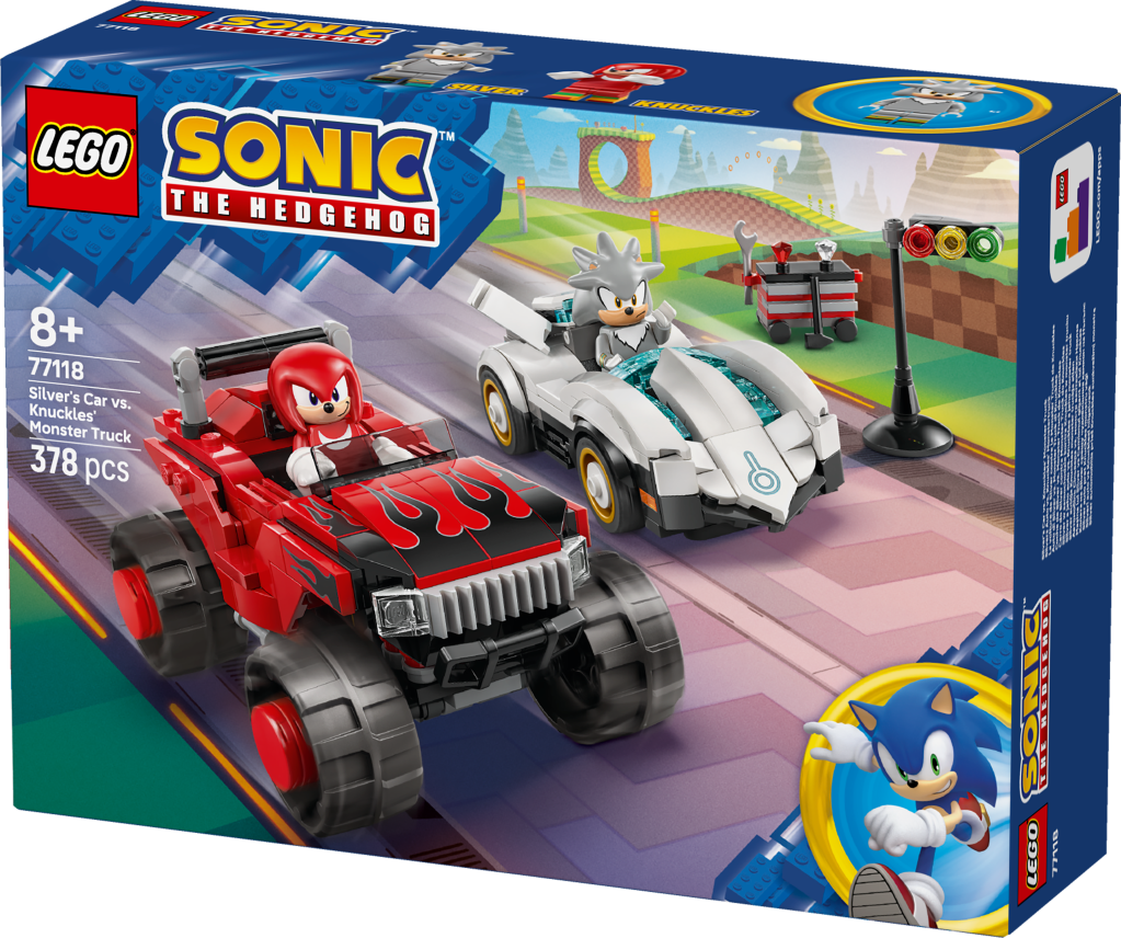 boîte LEGO® Sonic the Hedgehog™ 77118 La Voiture de Silver contre le Monster Truck de Knuckles