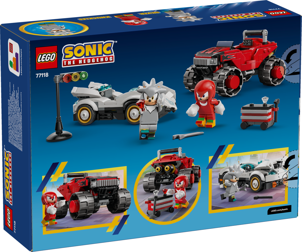 boîte LEGO® Sonic the Hedgehog™ 77118 La Voiture de Silver contre le Monster Truck de Knuckles