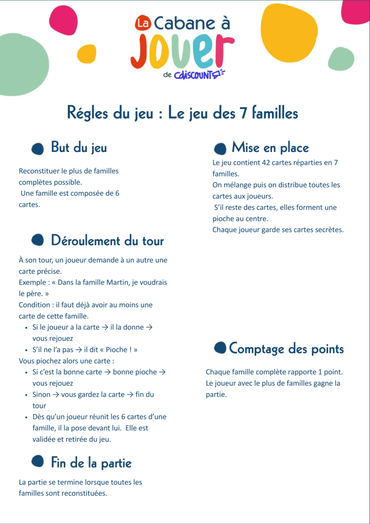 Règles du jeu des 7 familles à imprimer 