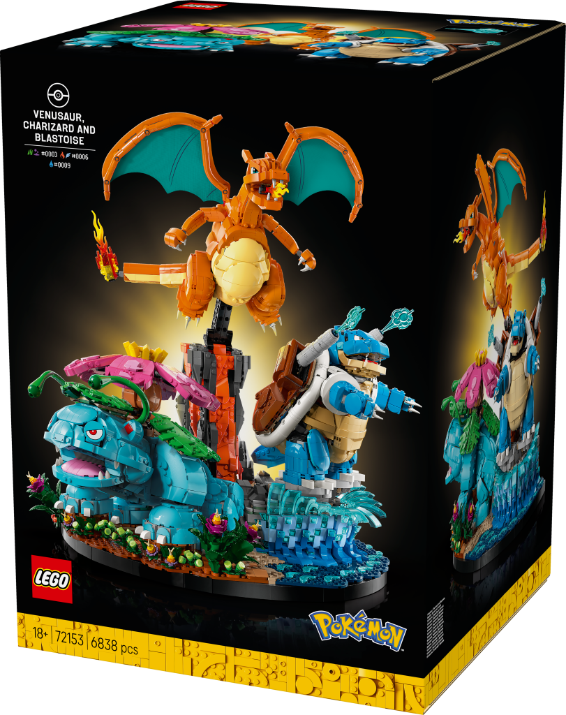 boîte LEGO Pokémon 72153 Florizarre, Dracaufeu et Tortank