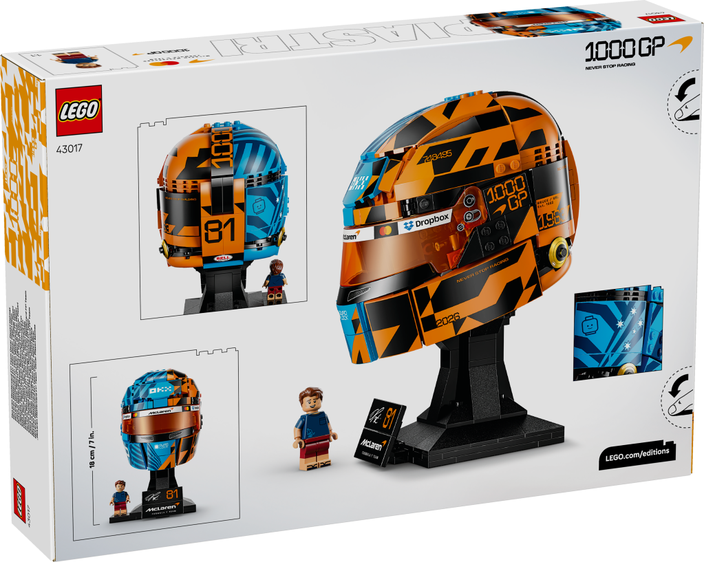 boîte LEGO Editions 43017 McLaren Mastercard F1 Team Casque d’Oscar Piastri