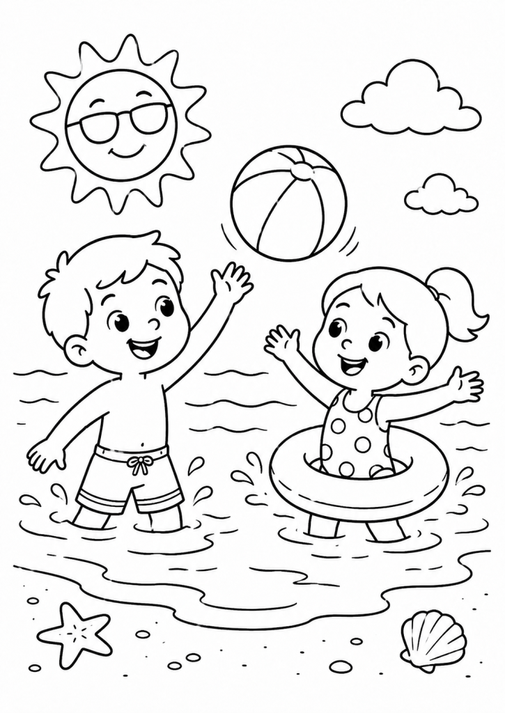 coloriage vacances été plage