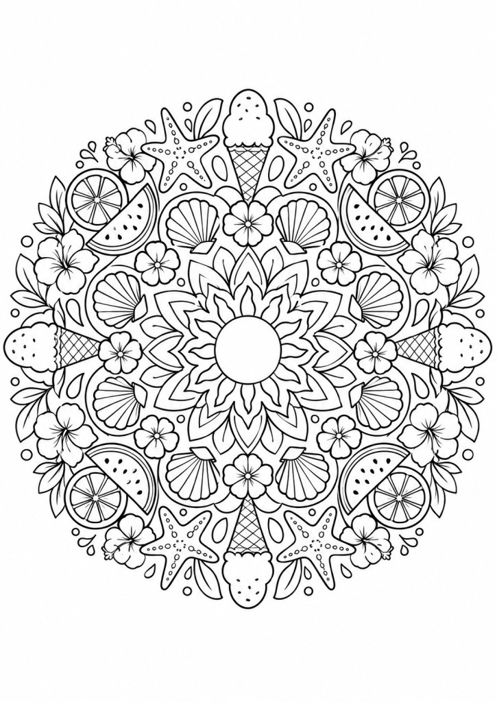 coloriage vacances été plage mandala