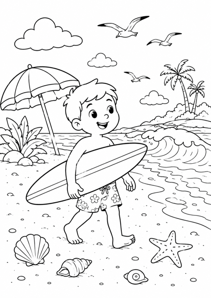 coloriage vacances été plage